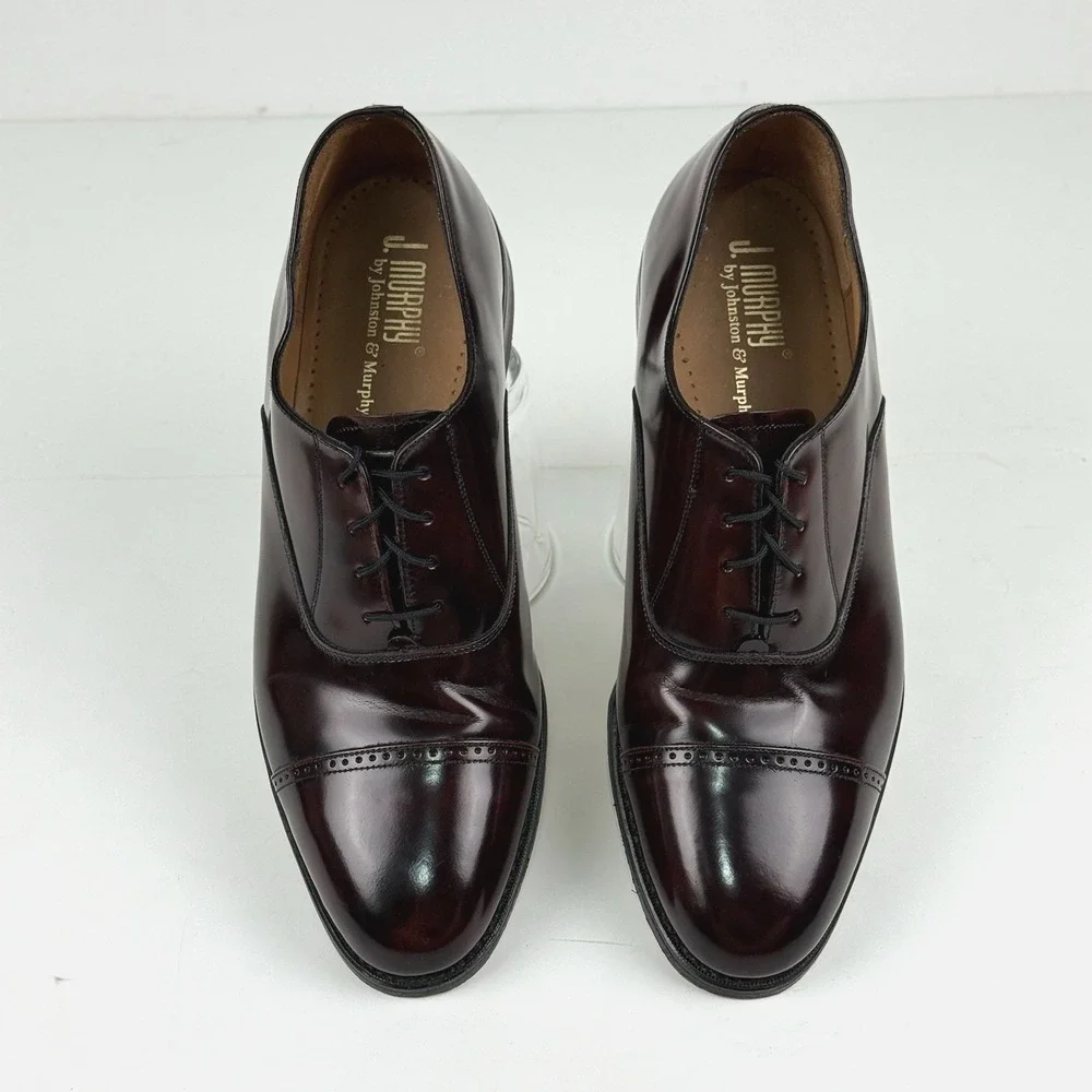 Johnston & J Murphy Cap Toe Lace Up Oxford Dress Shoe Men US 9.5 M Burgundy 42.5